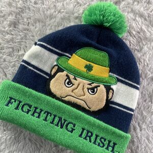 Notre Dame Fighting Irish Hat Cap Beanie Blue Green White Gold Pom Leprechaun